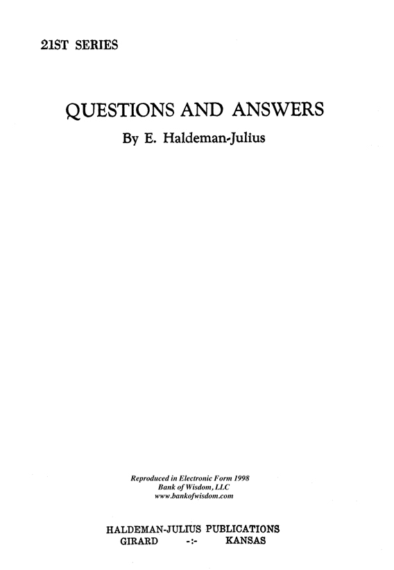 Questions And Answers, Vol. 21.